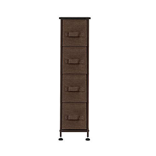 Narrow Dresser,Vertical Storage Unit with 4 Fabric Drawers, Metal Frame, Slim Storage Tower, 7.9” Width, for Living Room, Kitchen, Small Space, Gap (Brown)