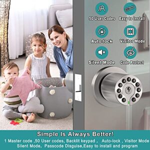 BOTHSTAR Keypad Door Knob with Key,Keyless Entry Door Lock, Code Locks Door Knob, Auto Lock,50 User Code,Easy to Install,for Home,Office,Hotel,Bedroom,Garage,No Deadbolt