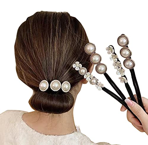 4Pcs Magic Hair Bun Maker with Peal and Flower Foam Sponge Buns Shaper Donut Holder Hair Twist Curler Hair Accessory DIY Hair Styling Tool for Women and Girls