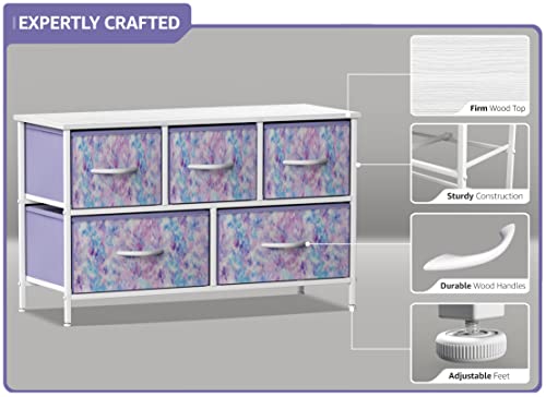 Sorbus Kids Dresser with 5 Drawers - Storage Chest Organizer Unit with Steel Frame, Wood Top, Easy Pull Fabric Bins - Long Wide TV Stand for Bedroom Furniture, Hallway, Closet & Office Organization