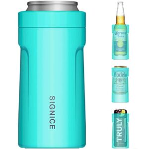 3-in-1 insulated can cooler - signice double walled vacuum insulator stainless steel slim can cooler for 12 oz skinny tall can/standard regular can/beer bottle (aqua)