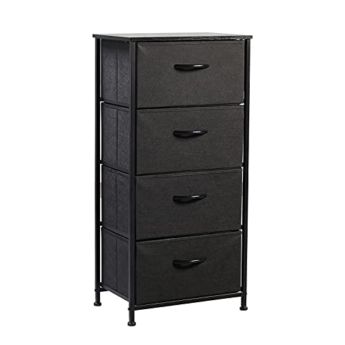 JAJUMUDO Dresser with 4 Drawers,Wood Fabric Drawers Tower with 4 Drawers Storage Unit,Wooden Top Organizer Unit for Bedroom, Living Room, Closets & Nursery(Black)