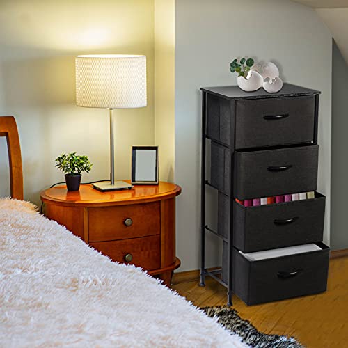 JAJUMUDO Dresser with 4 Drawers,Wood Fabric Drawers Tower with 4 Drawers Storage Unit,Wooden Top Organizer Unit for Bedroom, Living Room, Closets & Nursery(Black)