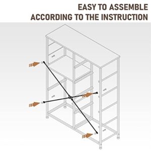VredHom Fabric Dresser Storage Organizer, 7 Drawers Dresser with Shelves, Storage Dresser Fabric Storage Closets Storage Units Tower Steel Frame Wooden Top for Bedroom, Hallway, Nursery, Entryway