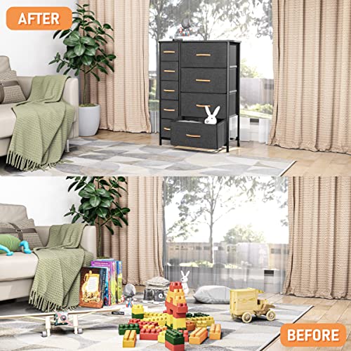 VredHom Fabric Dresser Storage Organizer, 9 Drawers Dresser Fabric Storage Closets Storage Units Organizer Tower Steel Frame Wooden Top for Bedroom, Hallway,Nursery, Entryway