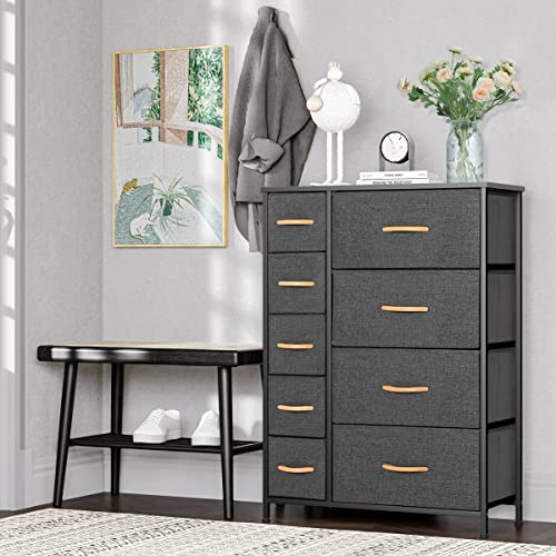 VredHom Fabric Dresser Storage Organizer, 9 Drawers Dresser Fabric Storage Closets Storage Units Organizer Tower Steel Frame Wooden Top for Bedroom, Hallway,Nursery, Entryway