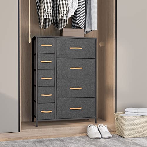 VredHom Fabric Dresser Storage Organizer, 9 Drawers Dresser Fabric Storage Closets Storage Units Organizer Tower Steel Frame Wooden Top for Bedroom, Hallway,Nursery, Entryway