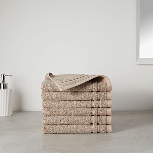 Amazon Basics Cotton Hand Towels, Made with 30% Recycled Cotton Content - 6-Pack, Taupe