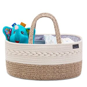 yeayee baby diaper caddy organizer, portable nursery storage basket with changeable compartments, 100% cotton woven rope baskets, car & changing table tote, newborn gift