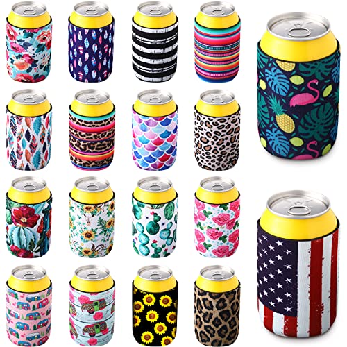 18 Pieces Can Sleeves Neoprene Can Coolers Reusable Can Covers Drink Cooler Sleeves for 12 oz Cans (Fresh Style)