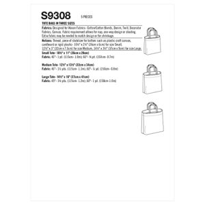 Simplicity Unlined Tote Bag Packet, Code 9308 Sewing Pattern, One Size, White