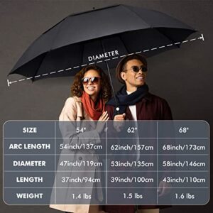 NINEMAX Large Golf Umbrella Windproof 54/62/68 Inch Extra Large, Automatic Open Double Canopy Vented Oversized Adult Umbrella for Rain and Wind