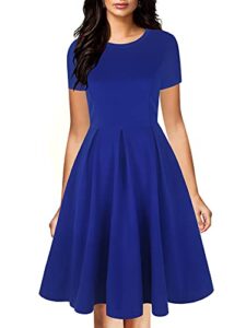 oxiuly women's vintage half sleeve o-neck contrast casual pockets party swing dress ox253 (royal blue, l)