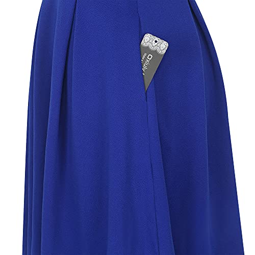 oxiuly Women's Vintage Half Sleeve O-Neck Contrast Casual Pockets Party Swing Dress OX253 (Royal Blue, L)