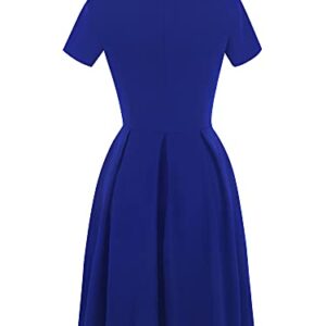 oxiuly Women's Vintage Half Sleeve O-Neck Contrast Casual Pockets Party Swing Dress OX253 (Royal Blue, L)