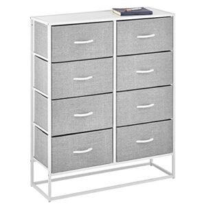 mdesign wide modern 8-drawer dresser storage unit, sturdy steel frame, wood top, easy-pull wood handles/fabric bins, organizer for bedroom, hallway, entryway, closet, margo collection, gray