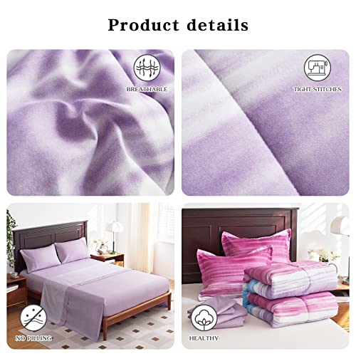 Flysheep 7 Pieces Bed in a Bag King Size, Gradient Purple Red Teal Ombre Boho Striped Comforter Sheet Set, Vibrant Clolorful Patchwork Rainbow Bohemian Bedding Set for All Season