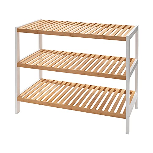 Organize It All 3 Tier White Sonora Bamboo Shelf, Dimensions: 28.74" x 12.99" x 22.24", Space Saving, Free Standing Design, Bathroom Storage