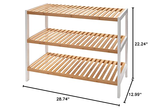 Organize It All 3 Tier White Sonora Bamboo Shelf, Dimensions: 28.74" x 12.99" x 22.24", Space Saving, Free Standing Design, Bathroom Storage