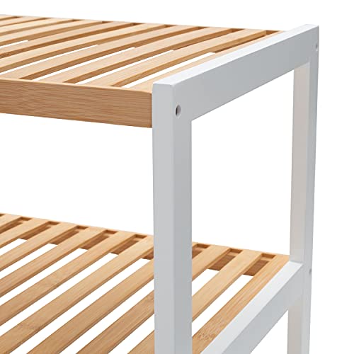 Organize It All 3 Tier White Sonora Bamboo Shelf, Dimensions: 28.74" x 12.99" x 22.24", Space Saving, Free Standing Design, Bathroom Storage