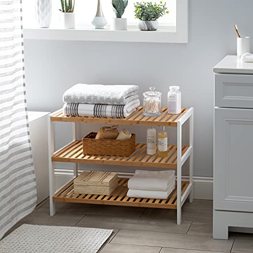 Organize It All 3 Tier White Sonora Bamboo Shelf, Dimensions: 28.74" x 12.99" x 22.24", Space Saving, Free Standing Design, Bathroom Storage