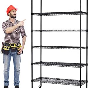 HHS Storage Shelf Metal Shelves Wheels Wire Shelving Unit 48 x 18 x 82(2100LBS) Sturdy Steel 6 Tier Layer Rack Casters for Restaurant Garage Pantry Kitchen Garage Rack Black (A776Black)