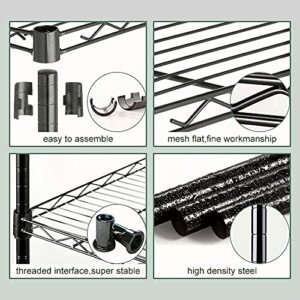 HHS Storage Shelf Metal Shelves Wheels Wire Shelving Unit 48 x 18 x 82(2100LBS) Sturdy Steel 6 Tier Layer Rack Casters for Restaurant Garage Pantry Kitchen Garage Rack Black (A776Black)