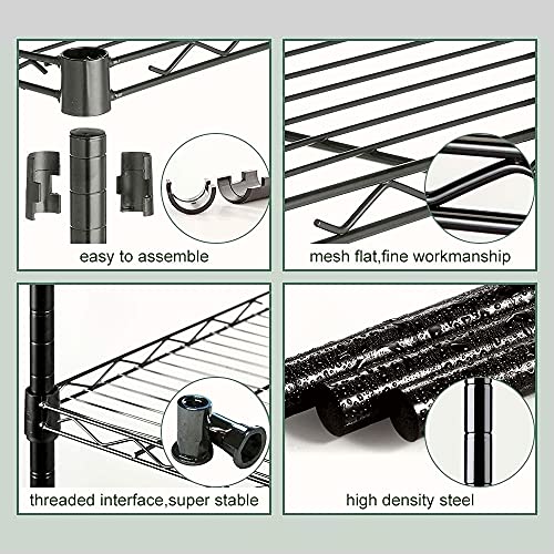 HHS Storage Shelf Metal Shelves Wheels Wire Shelving Unit 48 x 18 x 82(2100LBS) Sturdy Steel 6 Tier Layer Rack Casters for Restaurant Garage Pantry Kitchen Garage Rack Black (A776Black)