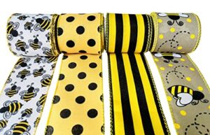bumble bee ribbon wired 26 yard polka dot wired edge fabric ribbon bee vertical stripe craft ribbon decorative ribbon diy for wrapping, party decoration, hair bows, crafting and sewing