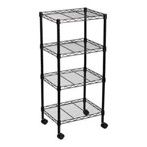 matico 4-shelf adjustable steel storage shelf unit with wheels, heavy duty metal shelving rack for space saving, black