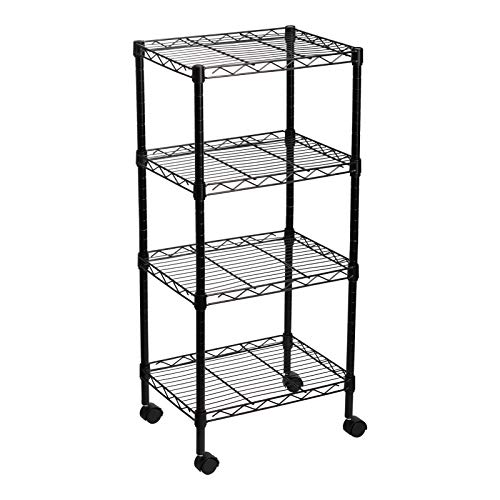 MATICO 4-Shelf Adjustable Steel Storage Shelf Unit with Wheels, Heavy Duty Metal Shelving Rack for Space Saving, Black