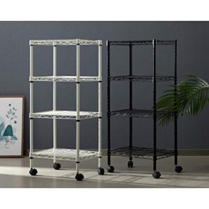 MATICO 4-Shelf Adjustable Steel Storage Shelf Unit with Wheels, Heavy Duty Metal Shelving Rack for Space Saving, Black