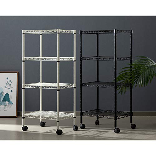 MATICO 4-Shelf Adjustable Steel Storage Shelf Unit with Wheels, Heavy Duty Metal Shelving Rack for Space Saving, Black