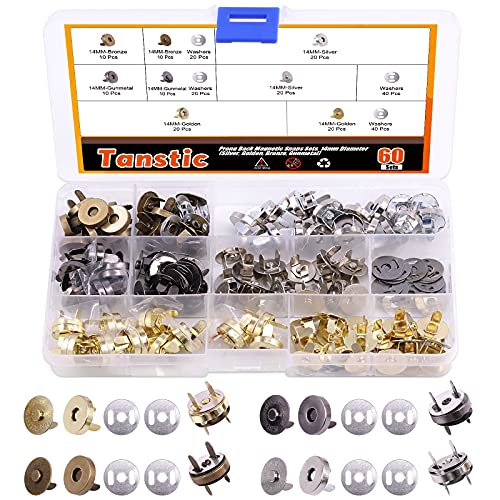 Tanstic 60 Sets 14mm 4 Color Magnetic Button Clasps Snaps Fastener Clasps Button Knitting Buttons Sets for Sewing, Craft, Purses, Bags, Clothes, Leather