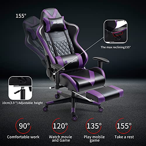 Darkecho Gaming Chair Office Chair with Footrest Massage Racing Ergonomic Chair Leather Reclining Video Game Chair Adjustable Armrest High Back Gamer Chair with Headrest and Lumbar Support Purple