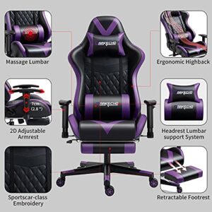 Darkecho Gaming Chair Office Chair with Footrest Massage Racing Ergonomic Chair Leather Reclining Video Game Chair Adjustable Armrest High Back Gamer Chair with Headrest and Lumbar Support Purple