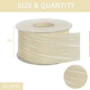 TONIFUL 2 Inch x 25 Yards Wide Beige White Crinkled Ribbon Silk-Like Wrinkled Ruffled Woven Solid Ribbons for Crafts Floral Bouquets Rustic Wedding Decorations Gift Wrapping Packaging Valentine's Day