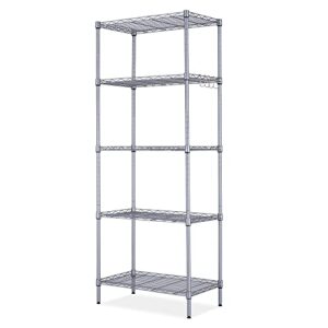 ztbgy 5 tier storage rack adjustable wire shelving unit rack shelf with leveling feet steel organizer rack for laundry bathroom kitchen pantry closet (21.6l x 12w x 59.1h) (silver)