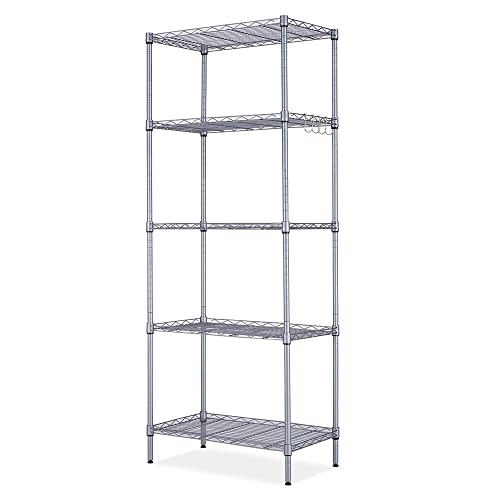 ZTBGY 5 Tier Storage Rack Adjustable Wire Shelving Unit Rack Shelf with Leveling Feet Steel Organizer Rack for Laundry Bathroom Kitchen Pantry Closet (21.6L x 12W x 59.1H) (Silver)