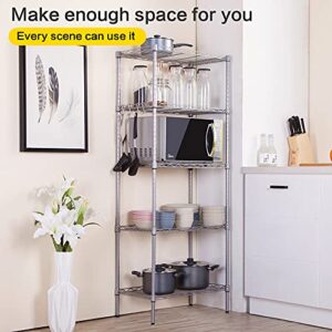 ZTBGY 5 Tier Storage Rack Adjustable Wire Shelving Unit Rack Shelf with Leveling Feet Steel Organizer Rack for Laundry Bathroom Kitchen Pantry Closet (21.6L x 12W x 59.1H) (Silver)