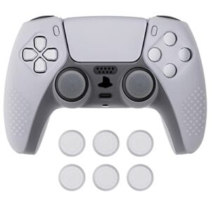 extremerate playvital clear white 3d studded edition anti-slip silicone cover skin for ps5 controller, soft rubber case for ps5 wireless controller with 6 clear white thumb grip caps