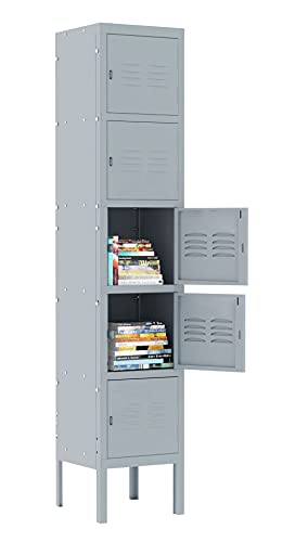 MIIIKO Metal Locker Cabinet with 5 Doors, Steel Lockers for Employees, 5 Tier Shelf Locker Organizer for School Gym Home Office