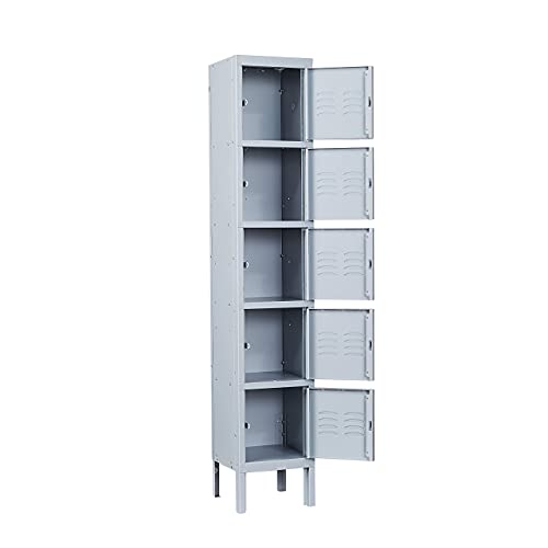 MIIIKO Metal Locker Cabinet with 5 Doors, Steel Lockers for Employees, 5 Tier Shelf Locker Organizer for School Gym Home Office