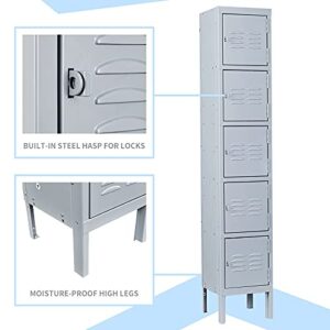 MIIIKO Metal Locker Cabinet with 5 Doors, Steel Lockers for Employees, 5 Tier Shelf Locker Organizer for School Gym Home Office