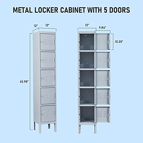 MIIIKO Metal Locker Cabinet with 5 Doors, Steel Lockers for Employees, 5 Tier Shelf Locker Organizer for School Gym Home Office