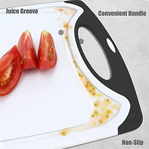 ZVP Extra Large Cutting Board for Kitchen Set of 4, Plastic Chopping Boards with Knife, Easy Grip Handle, Juice Groove, BPA Free, Dishwasher Safe, Non Slip, Non Porous, White Black