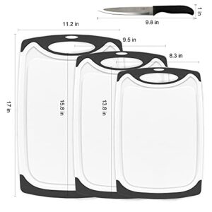 ZVP Extra Large Cutting Board for Kitchen Set of 4, Plastic Chopping Boards with Knife, Easy Grip Handle, Juice Groove, BPA Free, Dishwasher Safe, Non Slip, Non Porous, White Black