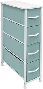 sorbus kids narrow dresser with 4 drawers - vertical slim storage chest of drawers with steel frame, wood top & easy pull fabric bins for small spaces, closets, bedroom, bathroom & laundry