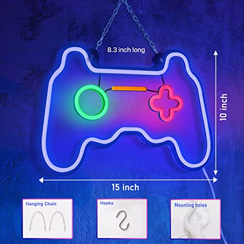 SOLIDEE Led Dimmable Neon Signs Wall Decorations For Living Room|Bedroom Gamepad Controller Shape Neon Sign Lights Game Room Decor Accessories Cool Teen Boys|Girls|Kids Gamer Gifts