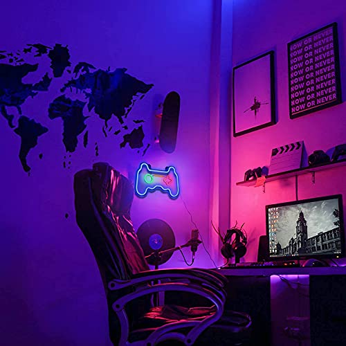 SOLIDEE Led Dimmable Neon Signs Wall Decorations For Living Room|Bedroom Gamepad Controller Shape Neon Sign Lights Game Room Decor Accessories Cool Teen Boys|Girls|Kids Gamer Gifts